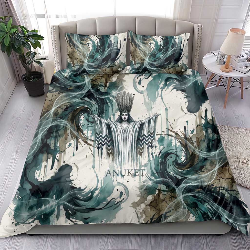 Anuket Egyptian Bedding Set Goddess of the Nile Flowing Water Gazelle Spirit The Embracer
