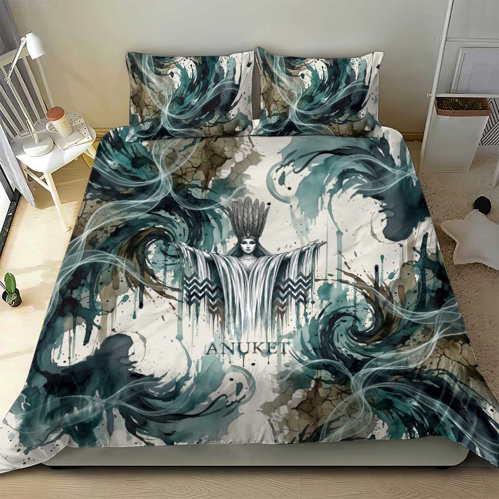 Anuket Egyptian Bedding Set Goddess of the Nile Flowing Water Gazelle Spirit The Embracer