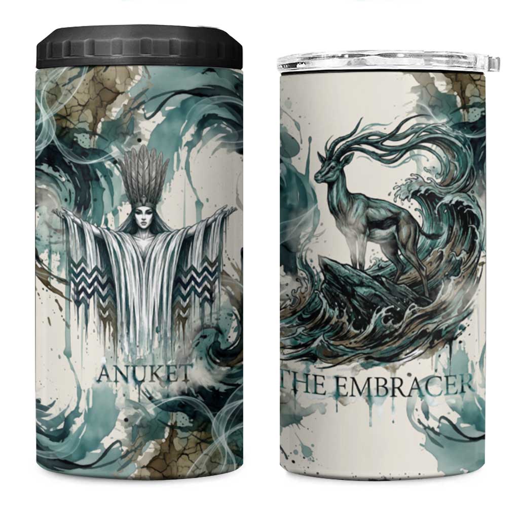 Anuket Egyptian 4 in 1 Can Cooler Tumbler Goddess of the Nile Flowing Water Gazelle Spirit The Embracer