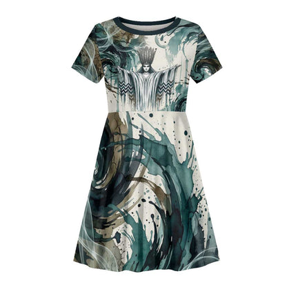 Anuket Egyptian Kid Short Sleeve Dress Goddess of the Nile Flowing Water Gazelle Spirit The Embracer