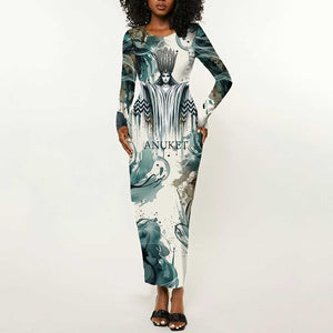 Anuket Egyptian Long Sleeve Bodycon Dress Goddess of the Nile Flowing Water Gazelle Spirit The Embracer