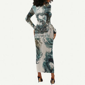 Anuket Egyptian Long Sleeve Bodycon Dress Goddess of the Nile Flowing Water Gazelle Spirit The Embracer