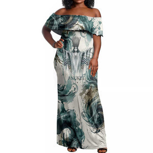 Anuket Egyptian Off Shoulder Maxi Dress Goddess of the Nile Flowing Water Gazelle Spirit The Embracer