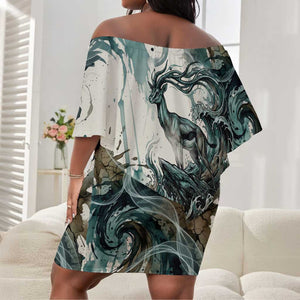 Anuket Egyptian Off Shoulder Short Dress Goddess of the Nile Flowing Water Gazelle Spirit The Embracer