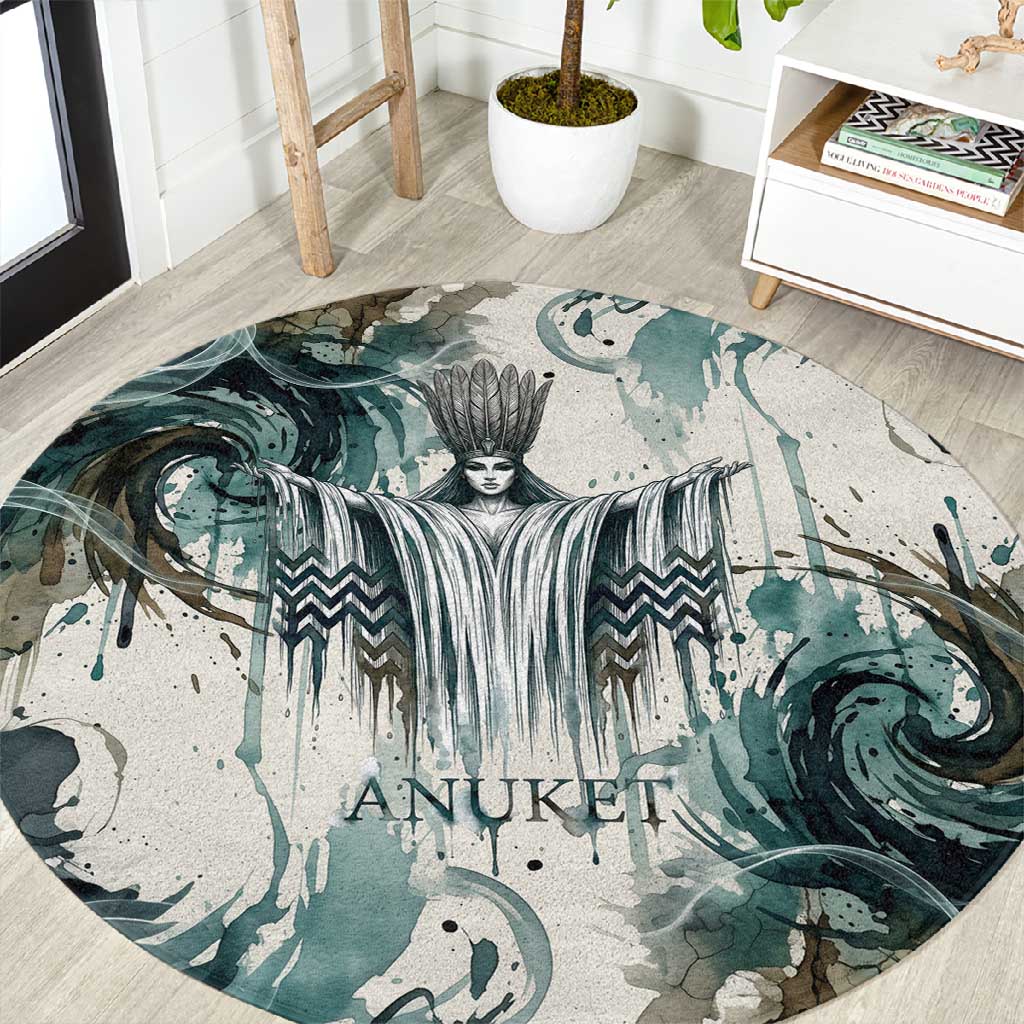 Anuket Egyptian Round Carpet Goddess of the Nile Flowing Water Gazelle Spirit The Embracer
