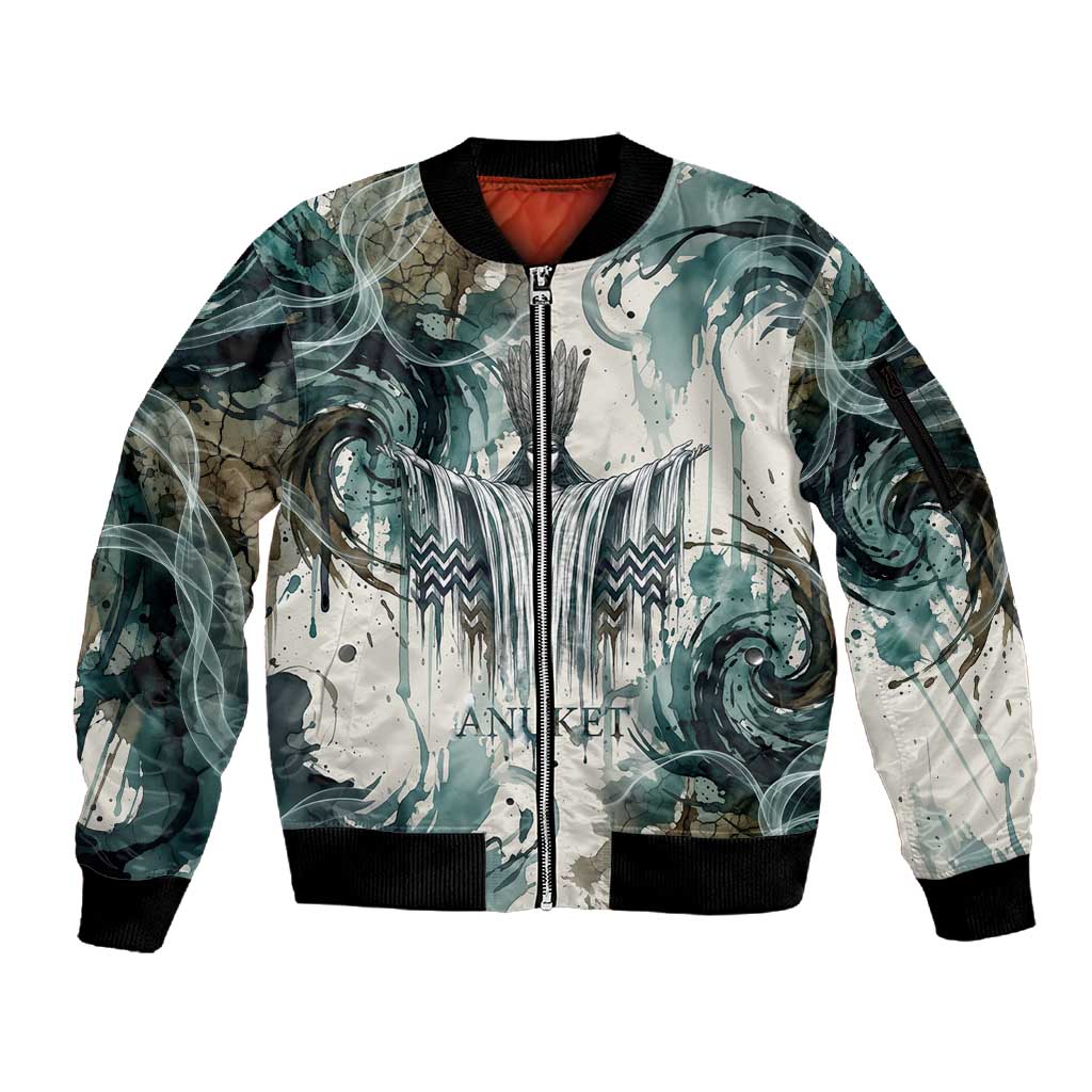 Anuket Egyptian Sleeve Zip Bomber Jacket Goddess of the Nile Flowing Water Gazelle Spirit The Embracer