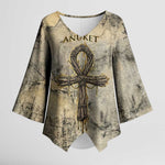 Anuket Kimono Sleeve Blouse Egyptian Queen of the Cataracts Ankh Symbol