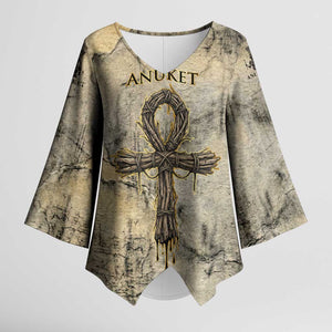 Anuket Kimono Sleeve Blouse Egyptian Queen of the Cataracts Ankh Symbol