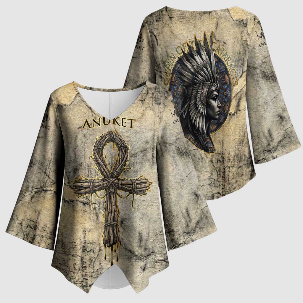 Anuket Kimono Sleeve Blouse Egyptian Queen of the Cataracts Ankh Symbol