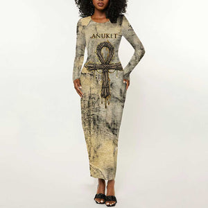 Anuket Long Sleeve Bodycon Dress Egyptian Queen of the Cataracts Ankh Symbol