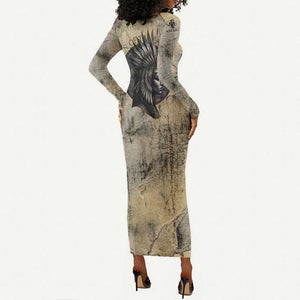 Anuket Long Sleeve Bodycon Dress Egyptian Queen of the Cataracts Ankh Symbol