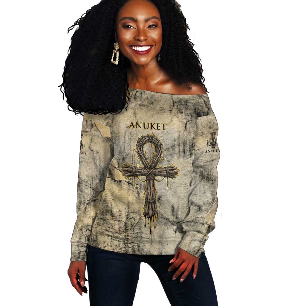 Anuket Off Shoulder Sweater Egyptian Queen of the Cataracts Ankh Symbol