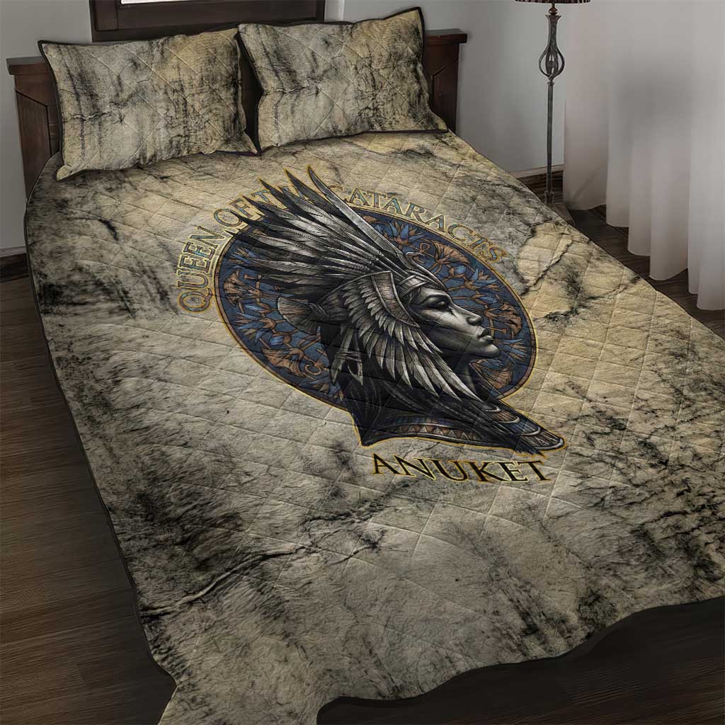 Anuket Quilt Bed Set Egyptian Queen of the Cataracts Ankh Symbol