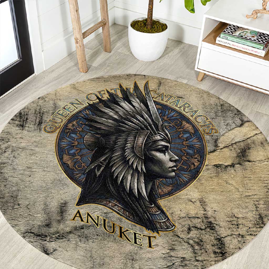 Anuket Round Carpet Egyptian Queen of the Cataracts Ankh Symbol