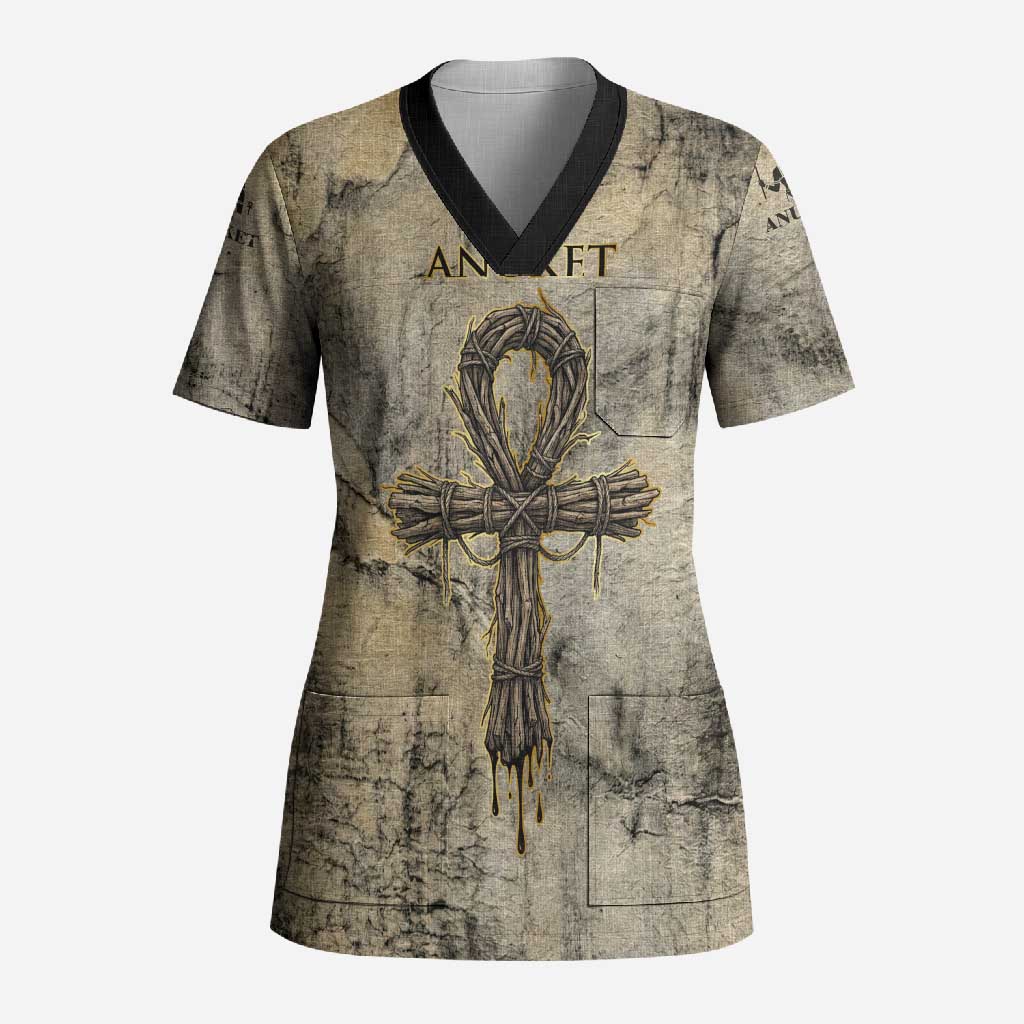 Anuket Scrub Top Egyptian Queen of the Cataracts Ankh Symbol