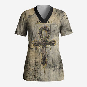 Anuket Scrub Top Egyptian Queen of the Cataracts Ankh Symbol