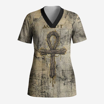 Anuket Scrub Top Egyptian Queen of the Cataracts Ankh Symbol