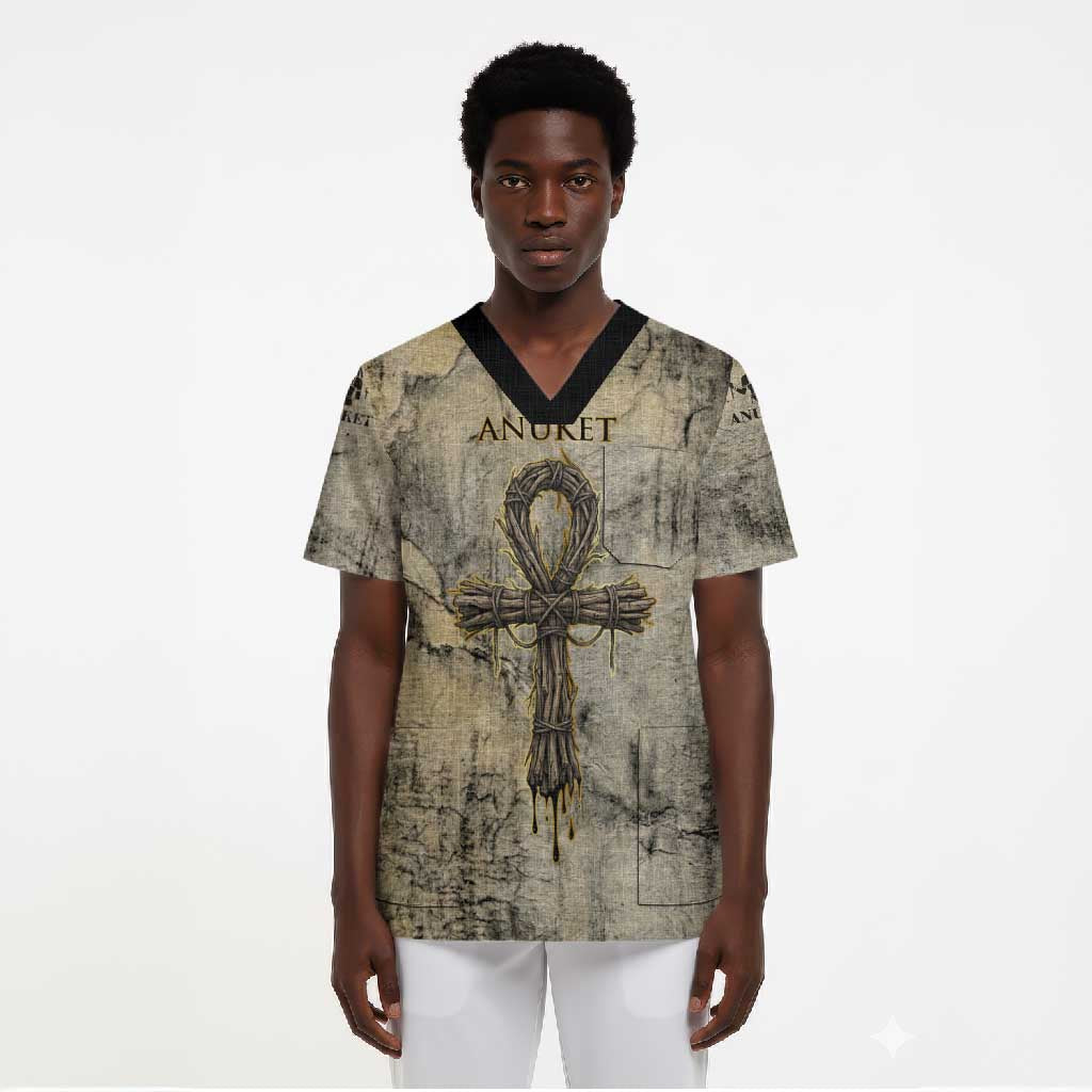 Anuket Scrub Top Egyptian Queen of the Cataracts Ankh Symbol