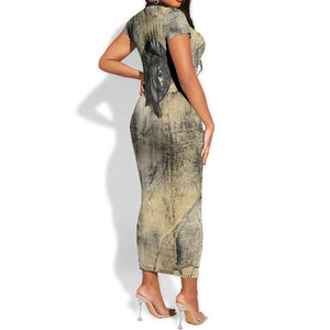 Anuket Short Sleeve Bodycon Dress Egyptian Queen of the Cataracts Ankh Symbol