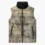 Anuket Sleeveless Puffer Jacket Egyptian Queen of the Cataracts Ankh Symbol