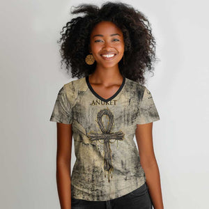 Anuket Women V-Neck T-Shirt Egyptian Queen of the Cataracts Ankh Symbol