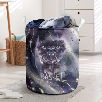 Bastet Egyptian Laundry Basket Cat Goddess Cosmic Protector Moon Magic Night Sky