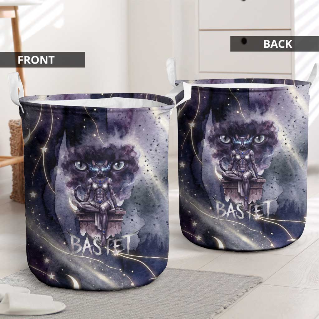 Bastet Egyptian Laundry Basket Cat Goddess Cosmic Protector Moon Magic Night Sky