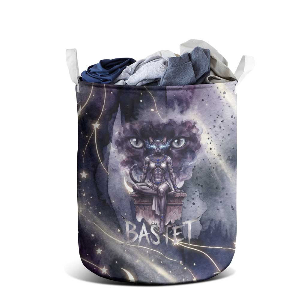 Bastet Egyptian Laundry Basket Cat Goddess Cosmic Protector Moon Magic Night Sky
