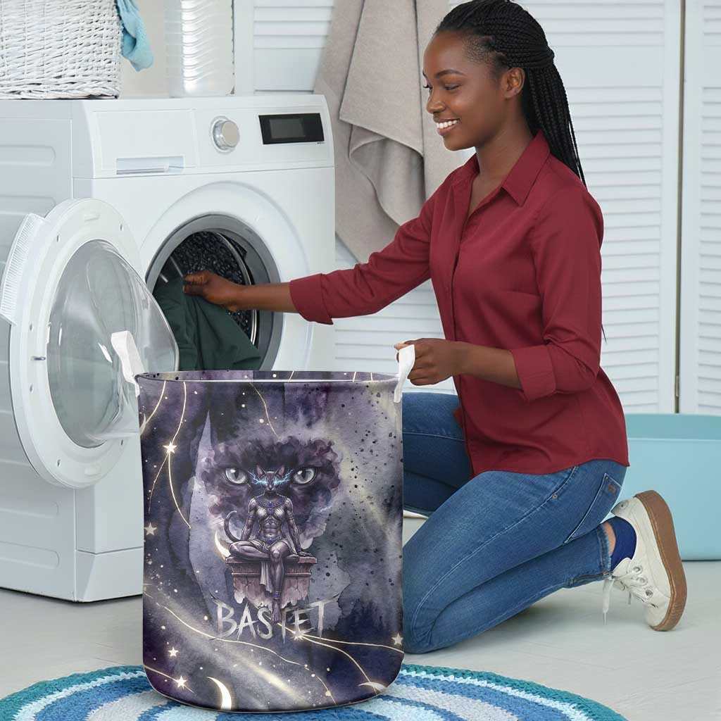 Bastet Egyptian Laundry Basket Cat Goddess Cosmic Protector Moon Magic Night Sky