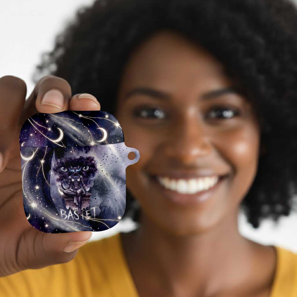 Bastet Egyptian AirPods Case Cat Goddess Cosmic Protector Moon Magic Night Sky