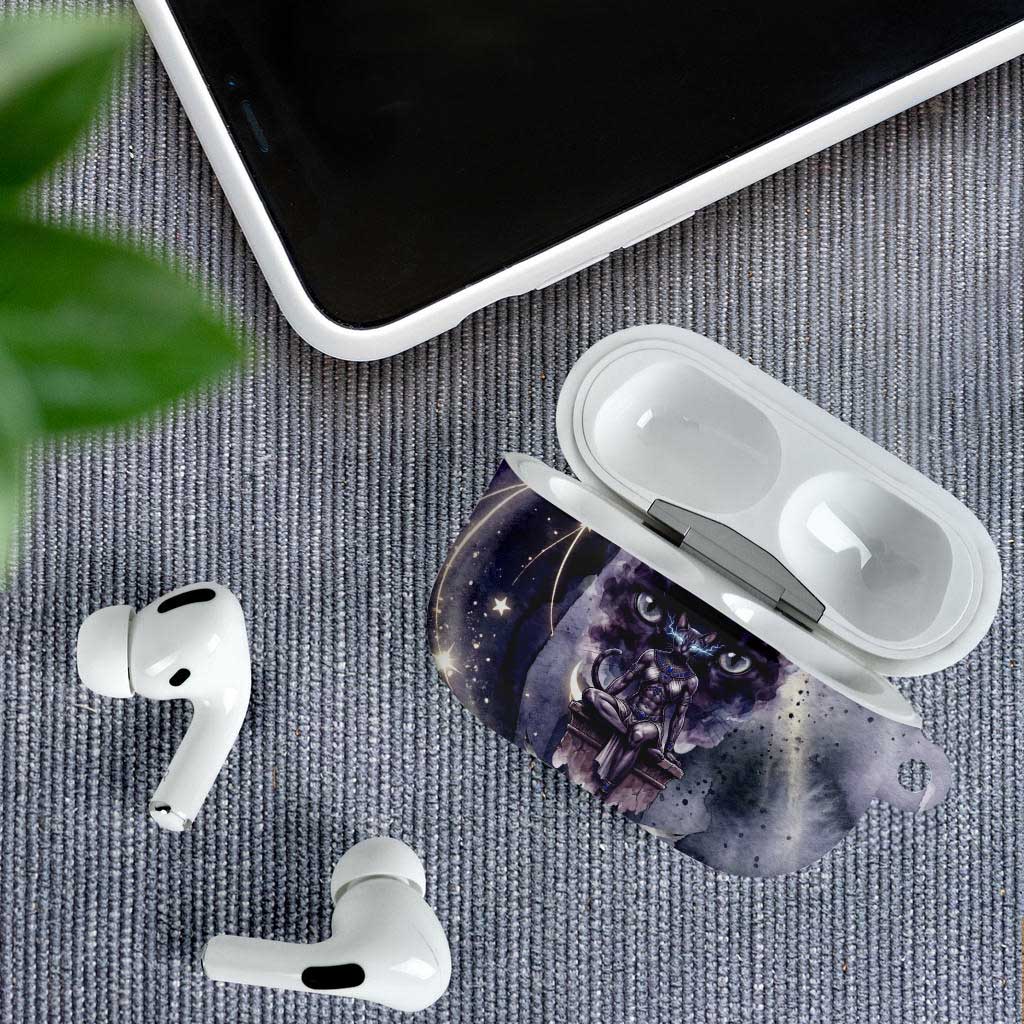 Bastet Egyptian AirPods Case Cat Goddess Cosmic Protector Moon Magic Night Sky