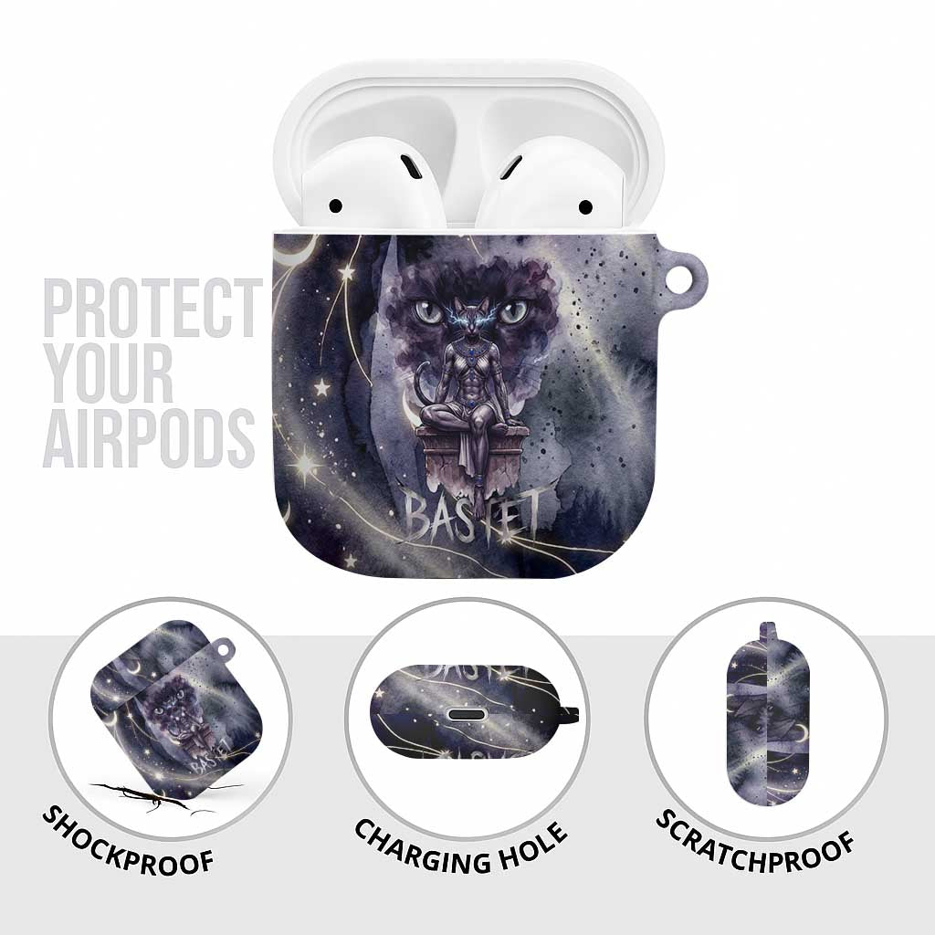 Bastet Egyptian AirPods Case Cat Goddess Cosmic Protector Moon Magic Night Sky