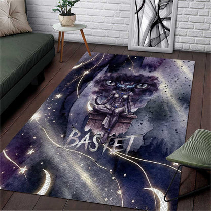 Bastet Egyptian Area Rug Cat Goddess Cosmic Protector Moon Magic Night Sky