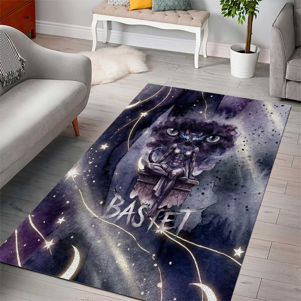 Bastet Egyptian Area Rug Cat Goddess Cosmic Protector Moon Magic Night Sky