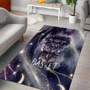 Bastet Egyptian Area Rug Cat Goddess Cosmic Protector Moon Magic Night Sky