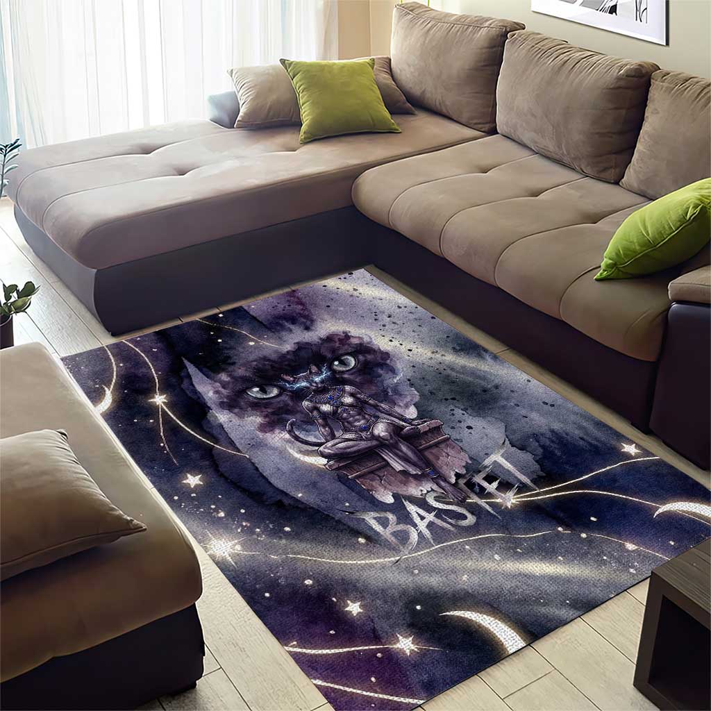Bastet Egyptian Area Rug Cat Goddess Cosmic Protector Moon Magic Night Sky