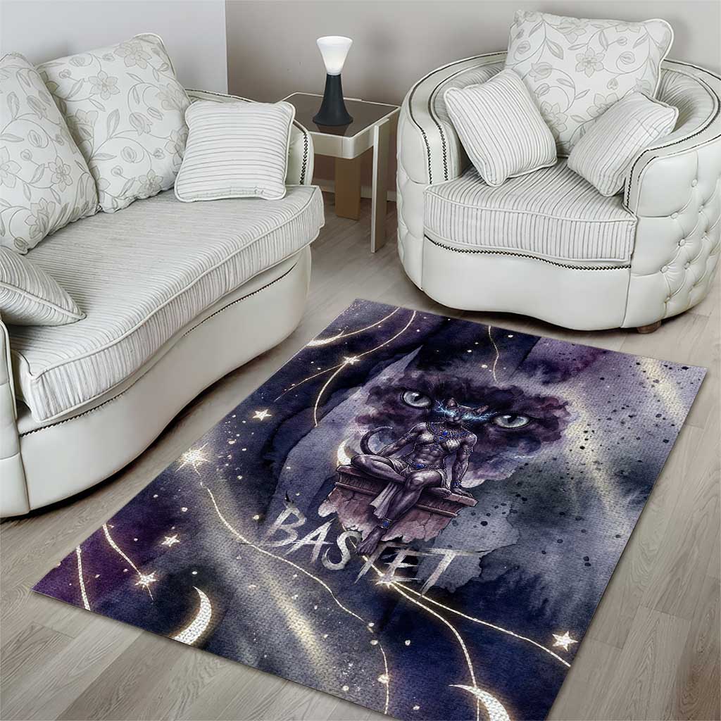 Bastet Egyptian Area Rug Cat Goddess Cosmic Protector Moon Magic Night Sky