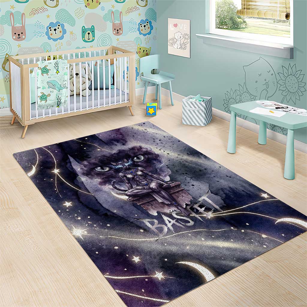 Bastet Egyptian Area Rug Cat Goddess Cosmic Protector Moon Magic Night Sky