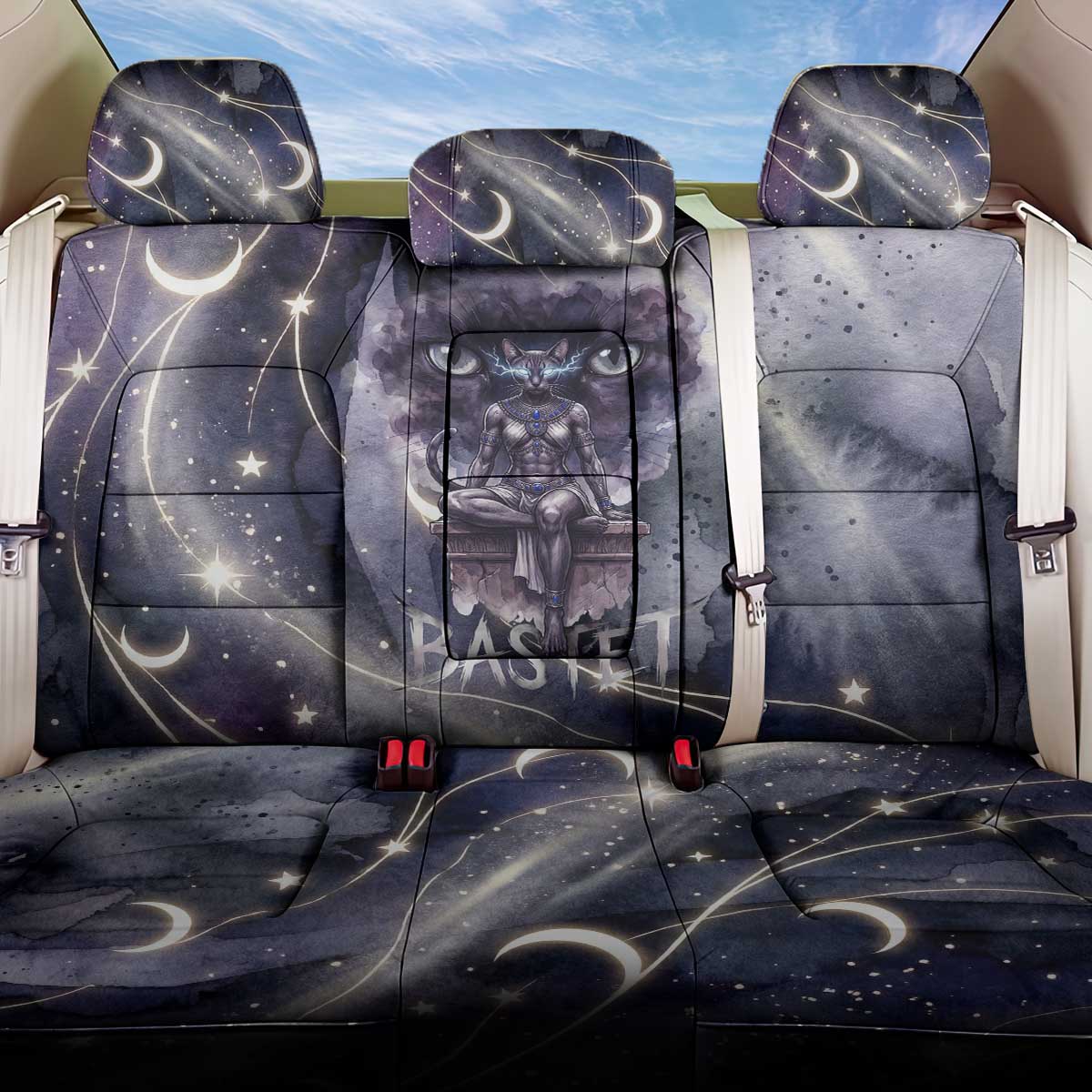 Bastet Egyptian Back Car Seat Cover Cat Goddess Cosmic Protector Moon Magic Night Sky