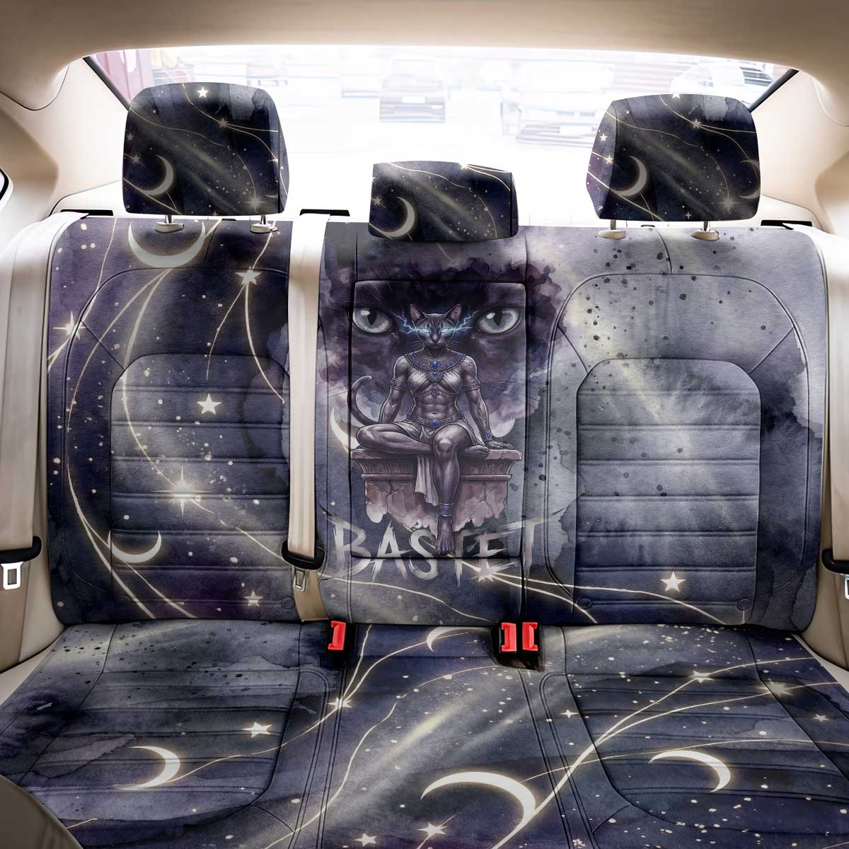 Bastet Egyptian Back Car Seat Cover Cat Goddess Cosmic Protector Moon Magic Night Sky