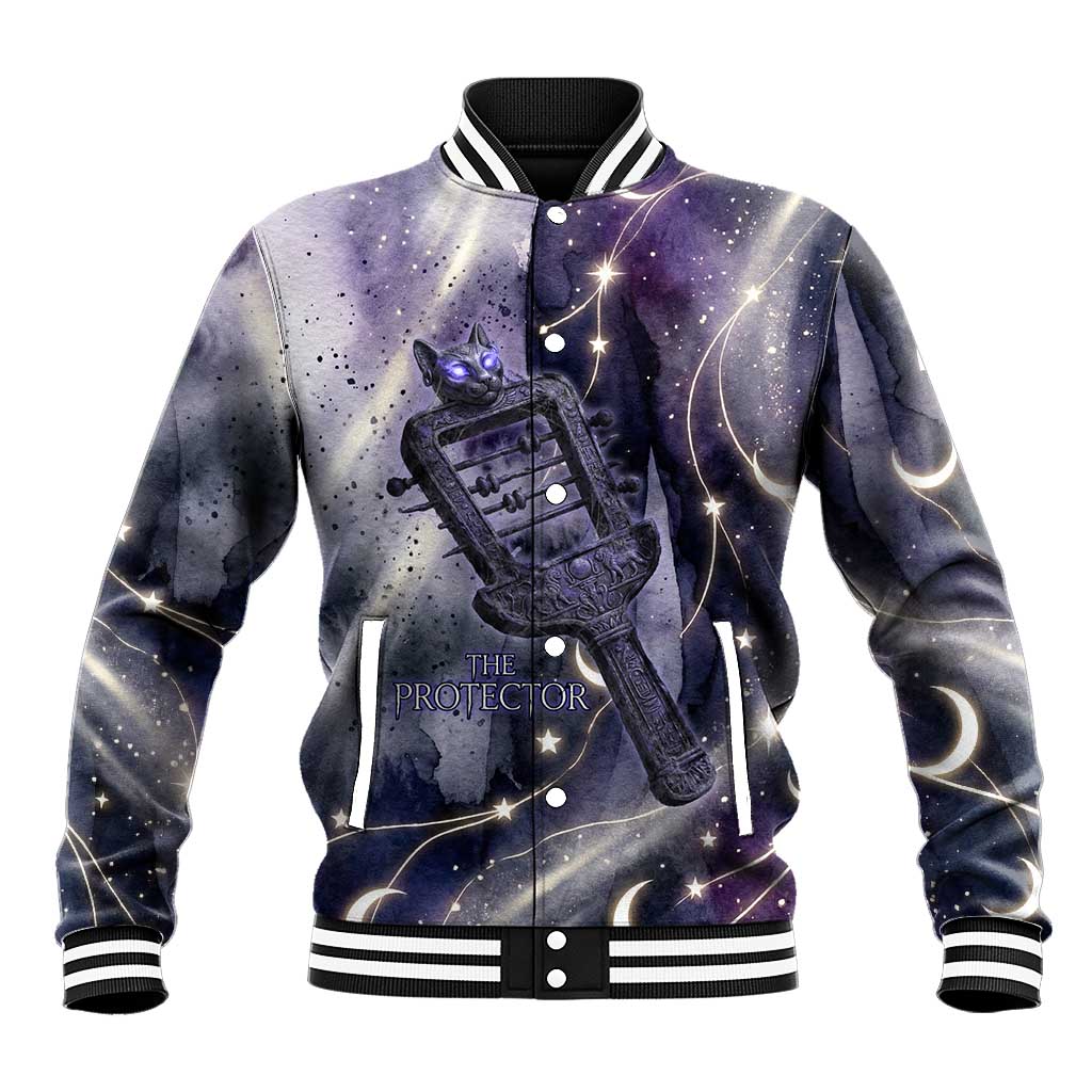 Bastet Egyptian Baseball Jacket Cat Goddess Cosmic Protector Moon Magic Night Sky