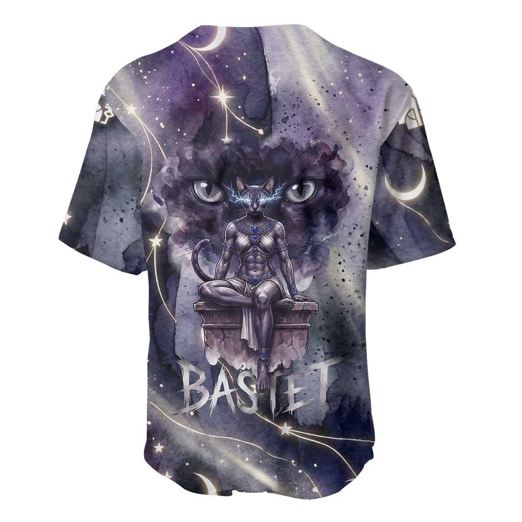 Bastet Egyptian Baseball Jersey Cat Goddess Cosmic Protector Moon Magic Night Sky