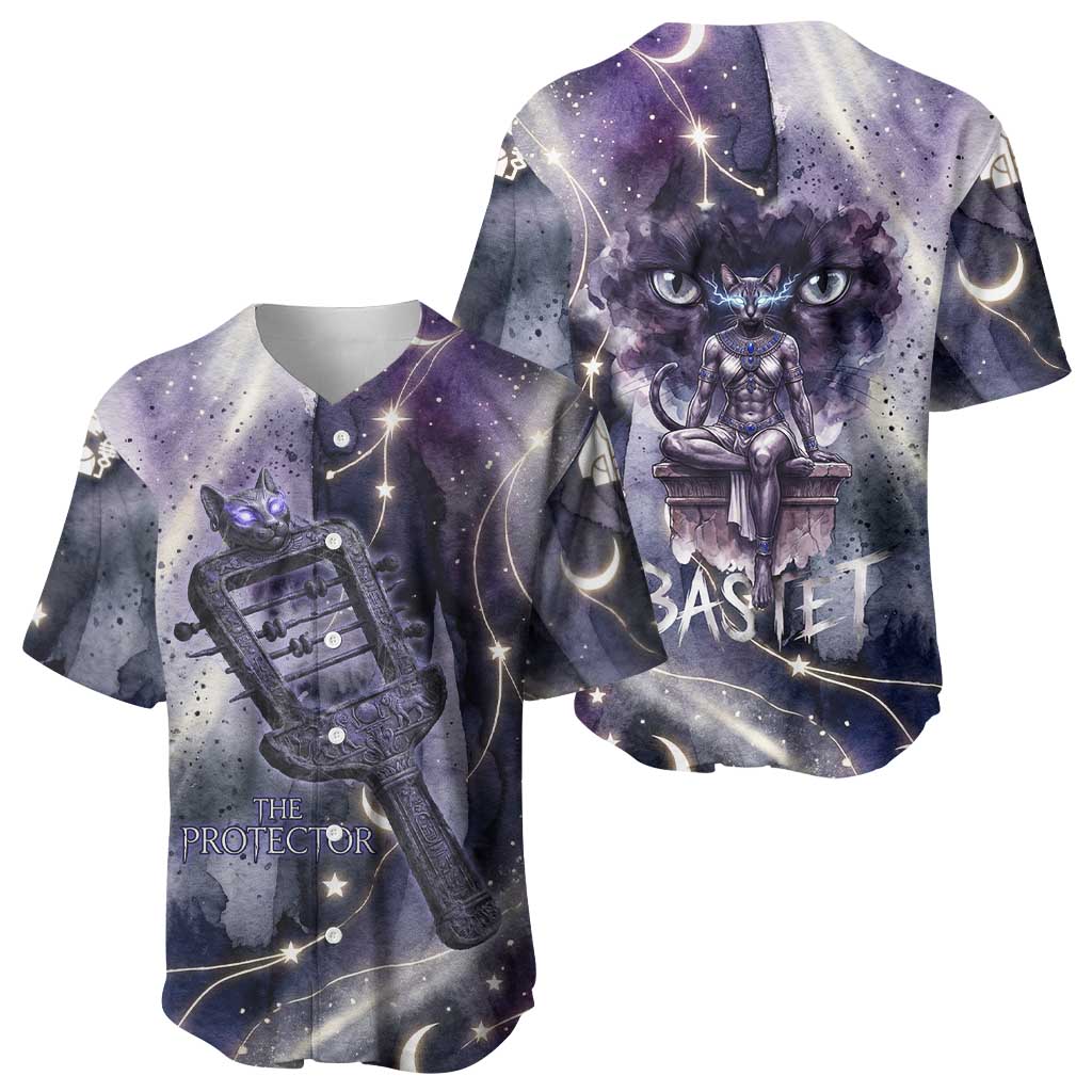 Bastet Egyptian Baseball Jersey Cat Goddess Cosmic Protector Moon Magic Night Sky