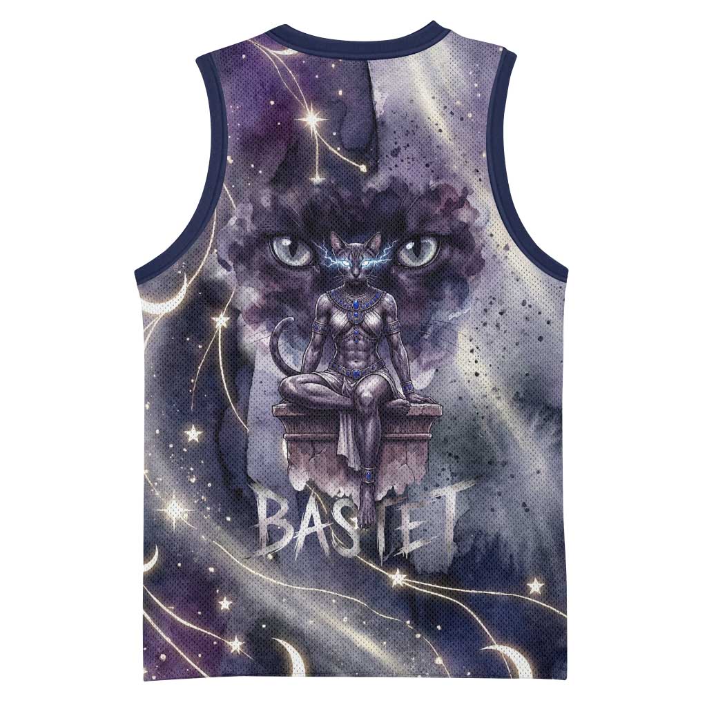 Bastet Egyptian Basketball Jersey Cat Goddess Cosmic Protector Moon Magic Night Sky