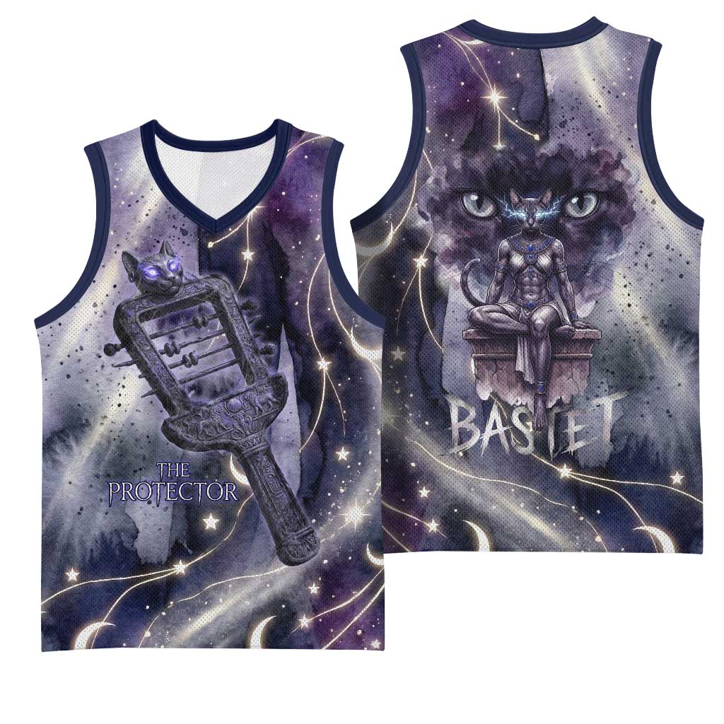 Bastet Egyptian Basketball Jersey Cat Goddess Cosmic Protector Moon Magic Night Sky