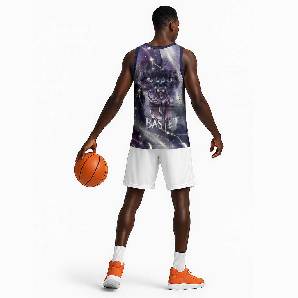 Bastet Egyptian Basketball Jersey Cat Goddess Cosmic Protector Moon Magic Night Sky