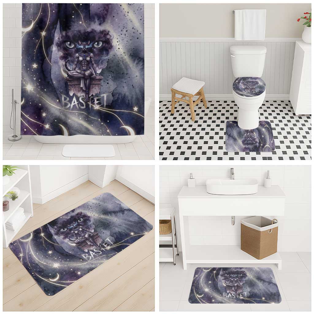Bastet Egyptian Bathroom Set Cat Goddess Cosmic Protector Moon Magic Night Sky