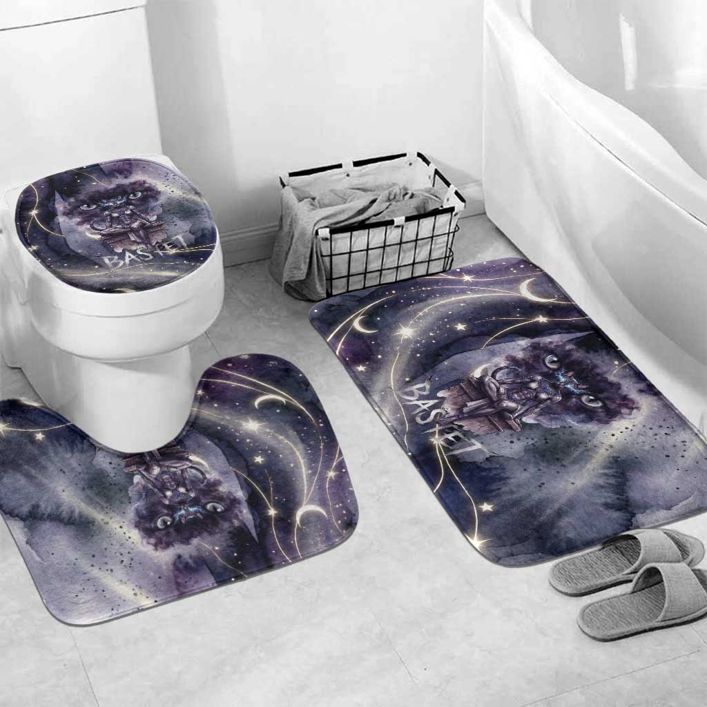 Bastet Egyptian Bathroom Set Cat Goddess Cosmic Protector Moon Magic Night Sky