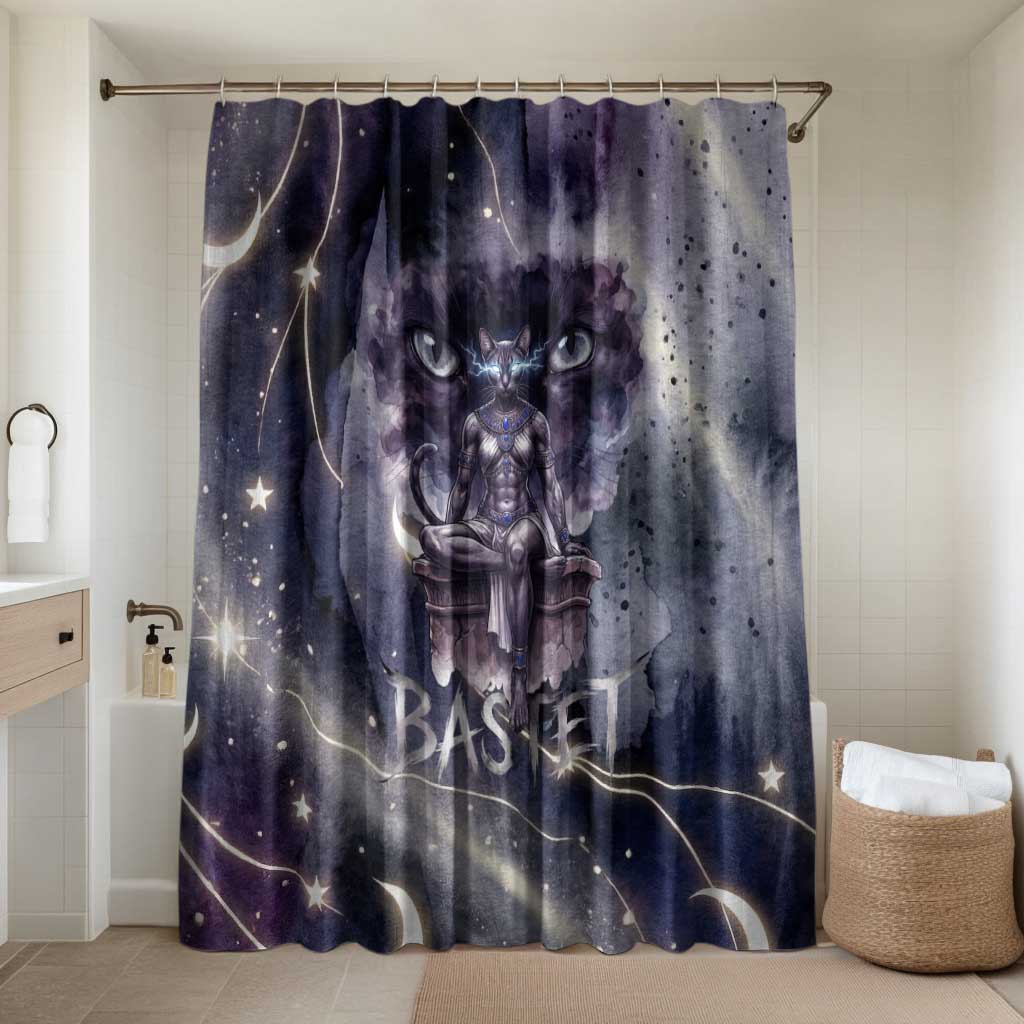 Bastet Egyptian Bathroom Set Cat Goddess Cosmic Protector Moon Magic Night Sky