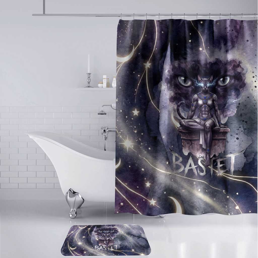 Bastet Egyptian Bathroom Set Cat Goddess Cosmic Protector Moon Magic Night Sky